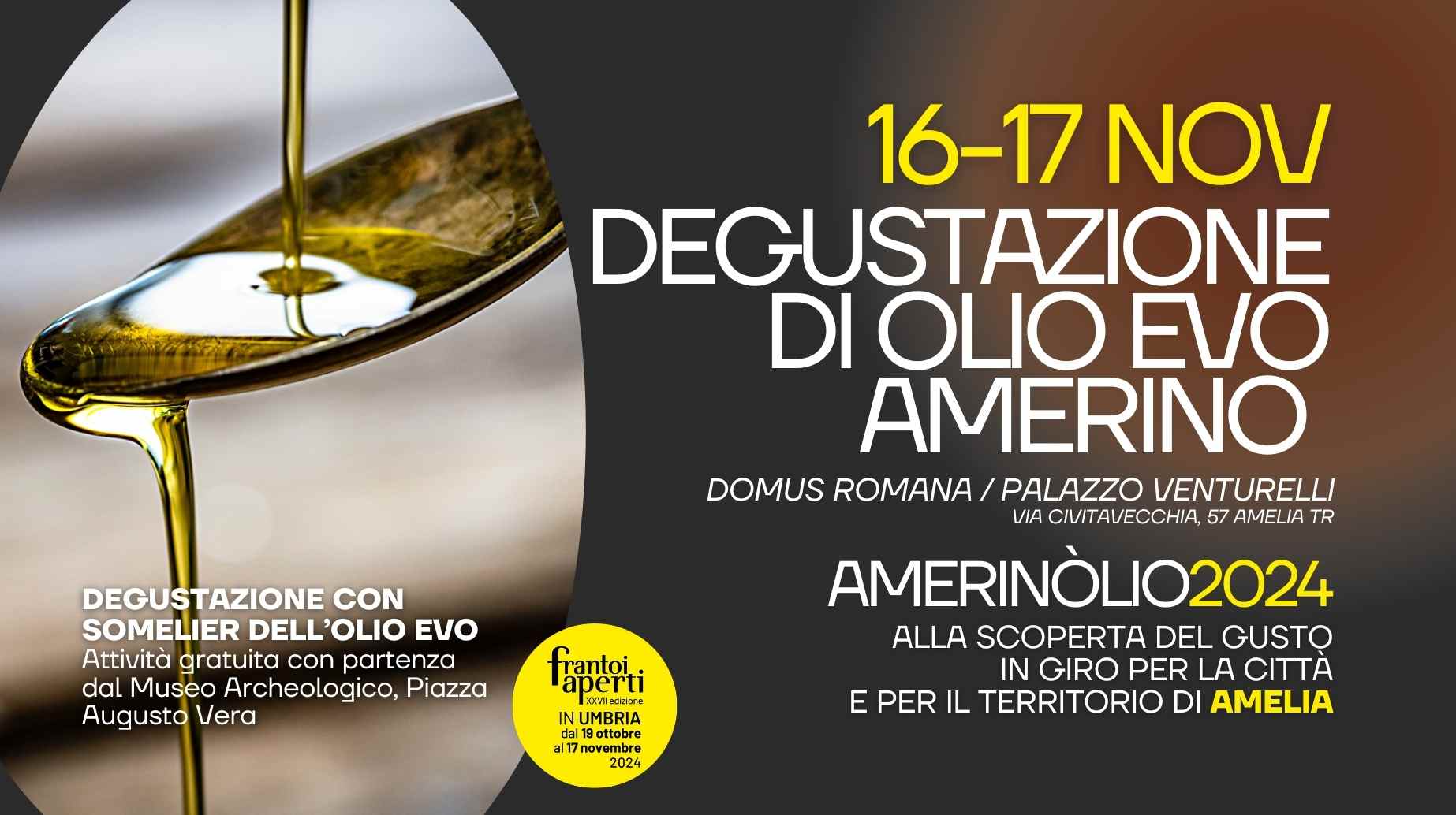 Locandina Degustazione olio evo durante Amerinolio